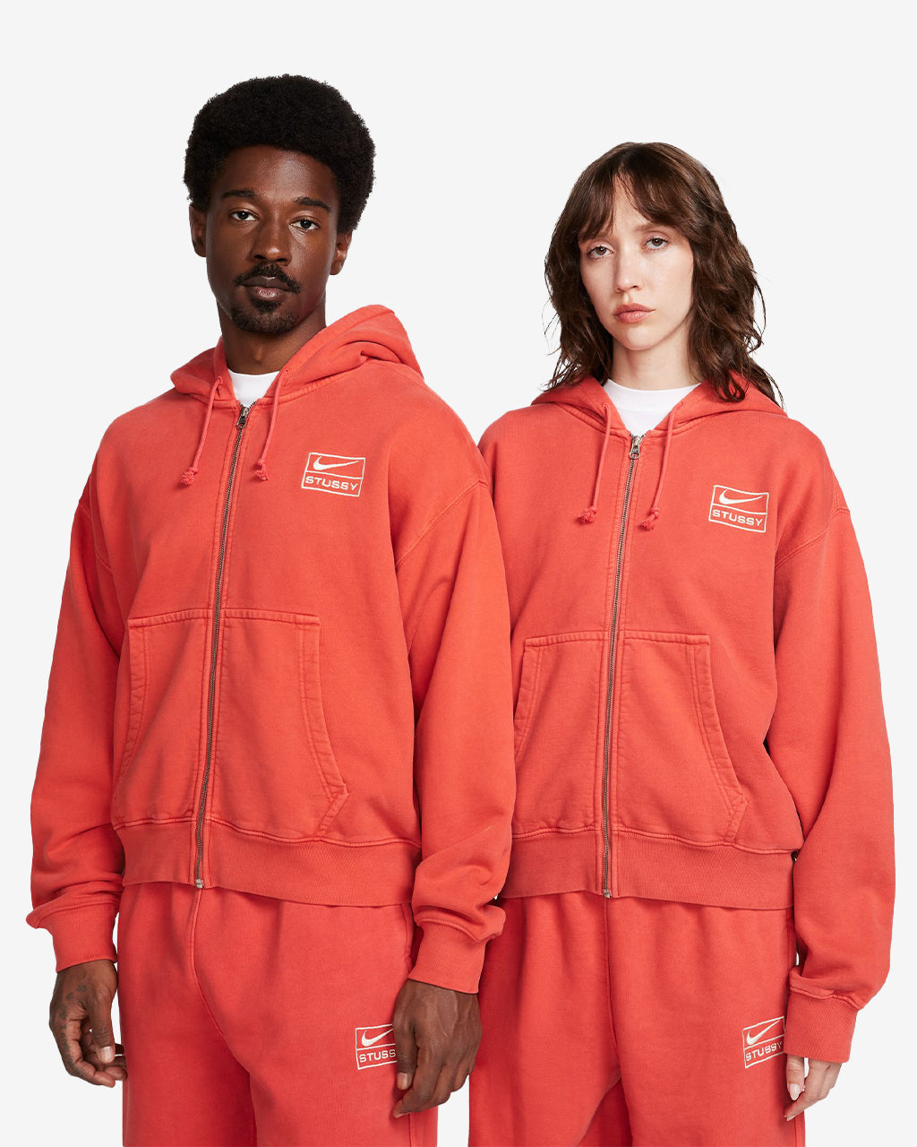 Stussy x Nike Full-Zip Pigment-Dyed Fleece Hoodie Habanero Red